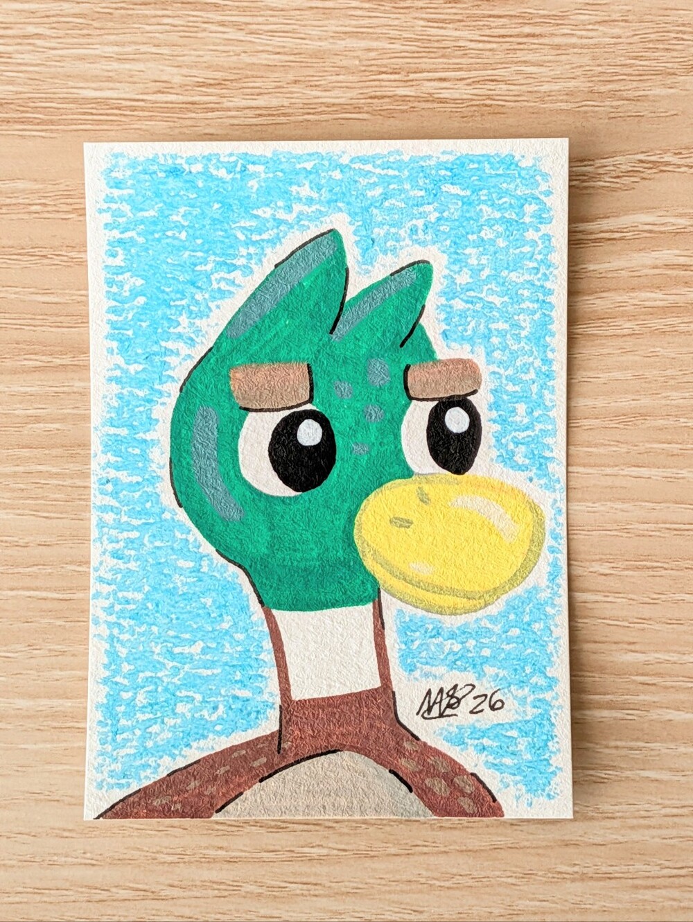ACEO Original Cute Mallard Duck 2.5×3.5 Mixed Media Art Card By Mattoodles